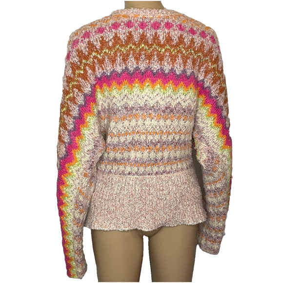 Women's Small Free People Forever Fair Isle Faux Wrap V-Neck Colorful Sweater - Picture 3 of 4